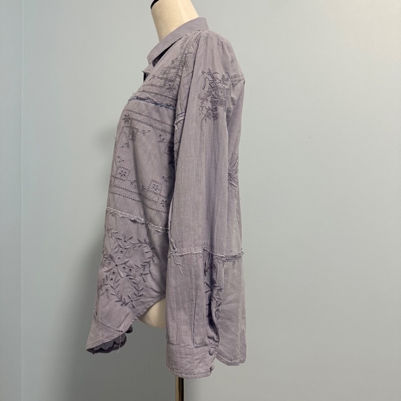 Anthropologie Handkerchief Buttondown Eyelet Embroidered Sky Blouse Size S - Picture 6 of 10